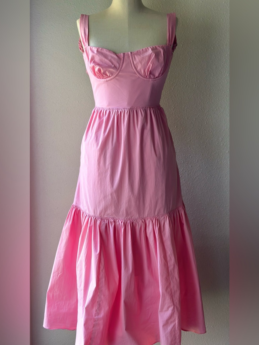 House Of Cb Elia French Pink Cotton Corset Midi Sundress Underwire Xs